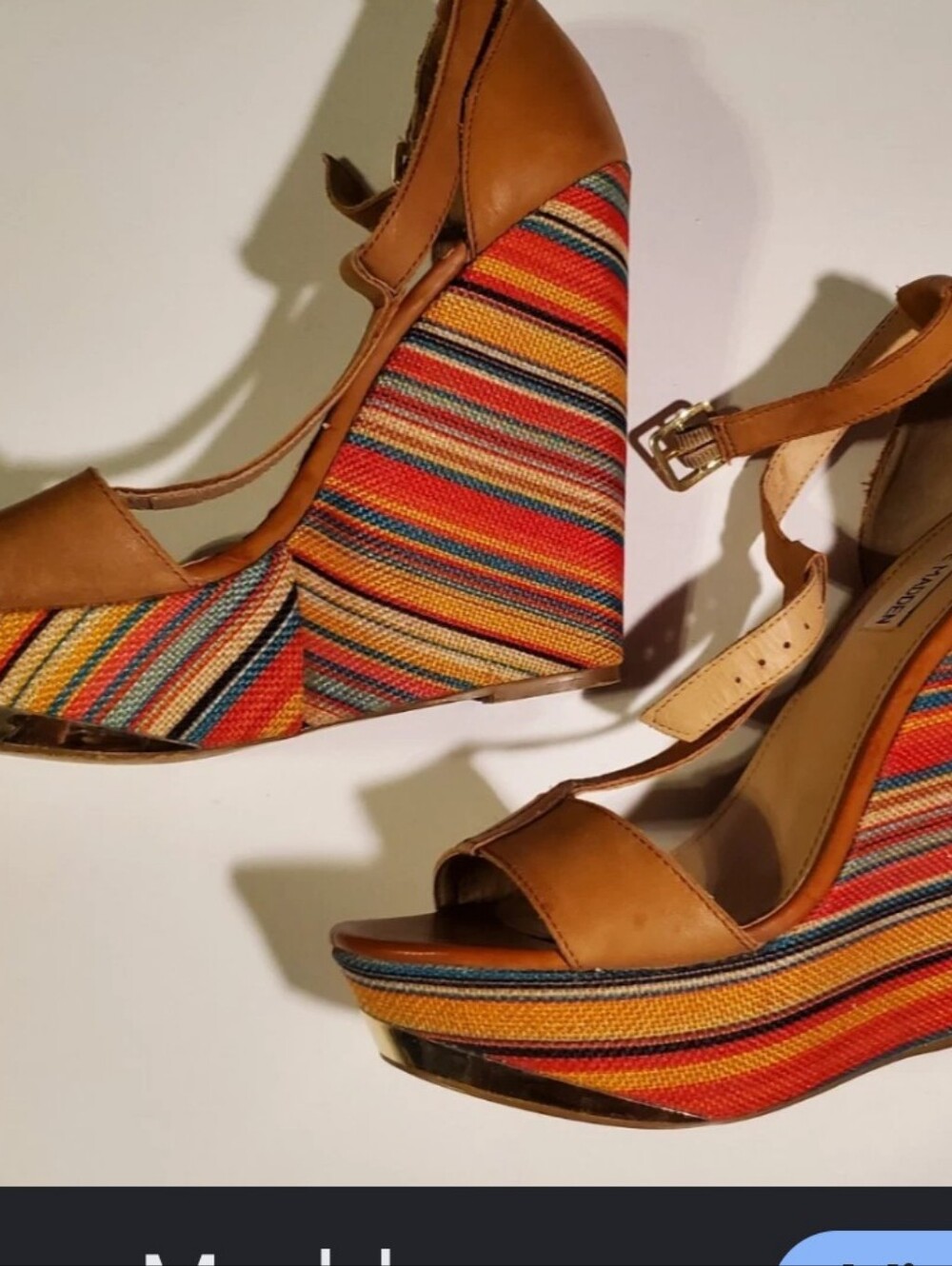 Steve Madden Women's Tan Multi-Stripe Wedge Sandals - Picture 4 of 11